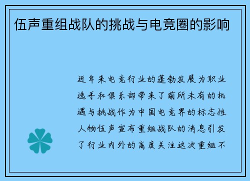 伍声重组战队的挑战与电竞圈的影响